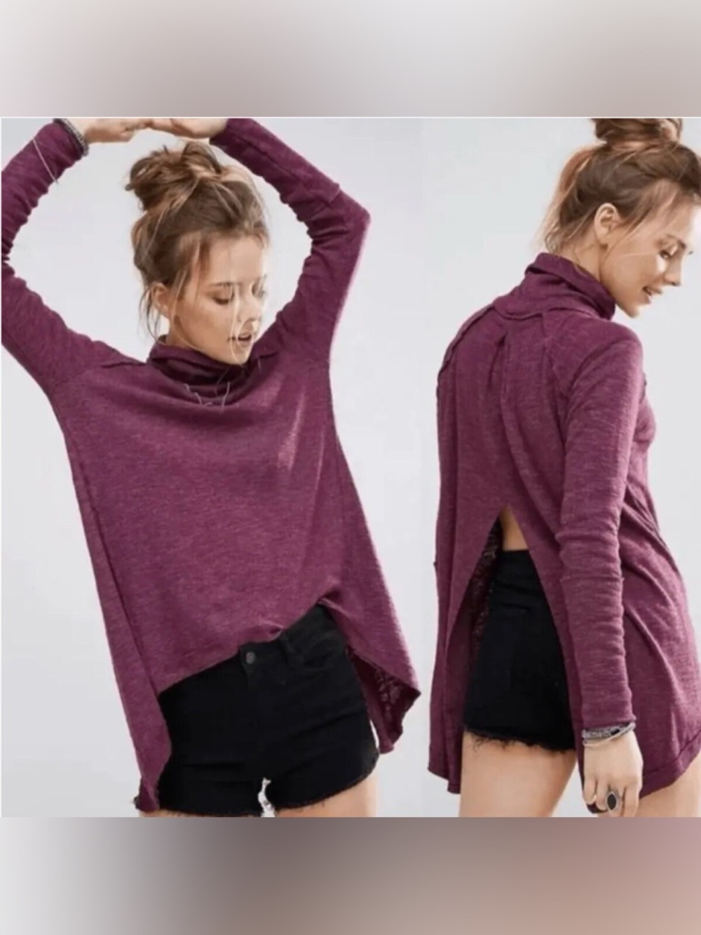 Free People We The Free Split Back Turtle Neck Sweater Plum Size M
